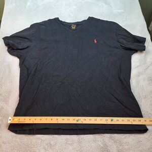 Polo Ralph Lauren Mens 2XL XXL Tee Black Short Sleeve VNeck TShirt Red Pony
